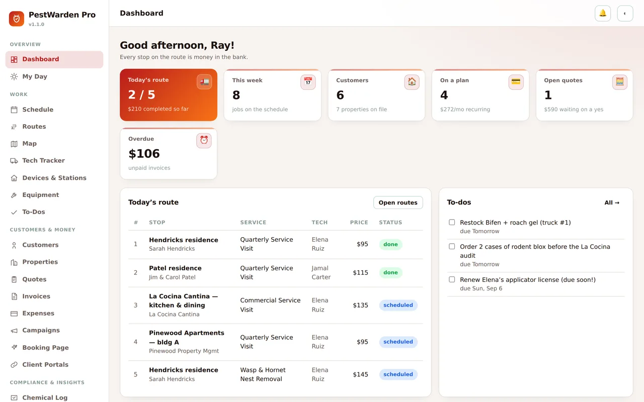 PestWarden Pro dashboard